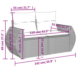 vidaXL 8-tlg. Garten-Sofagarnitur mit Kissen Grau Poly Rattan