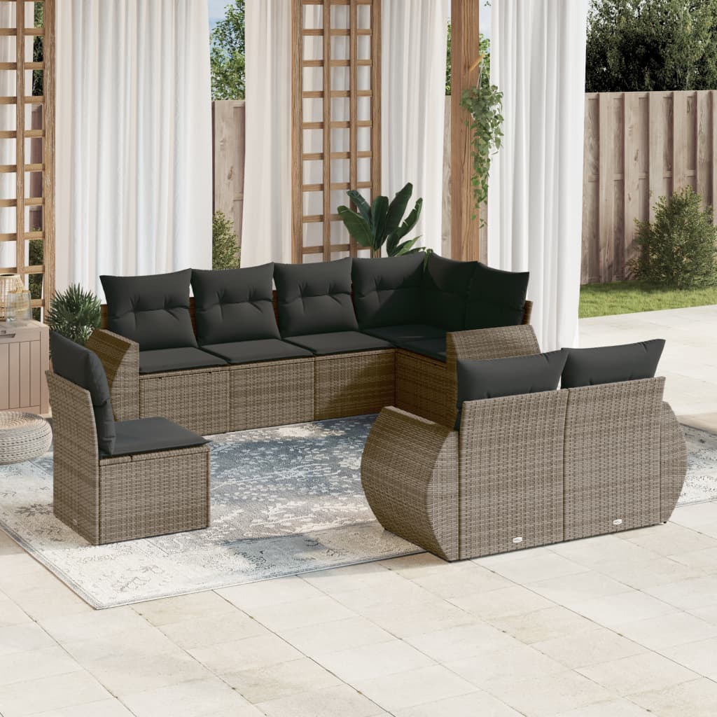 vidaXL 8-tlg. Garten-Sofagarnitur mit Kissen Grau Poly Rattan