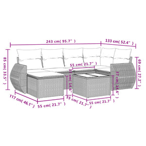 vidaXL 7-tlg. Garten-Sofagarnitur mit Kissen Schwarz Poly Rattan