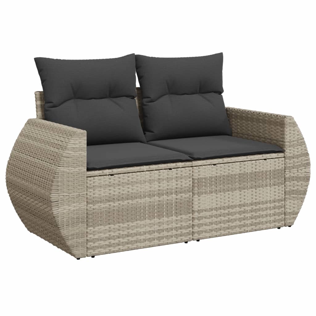 vidaXL 7-tlg. Garten-Sofagarnitur mit Kissen Hellgrau Poly Rattan