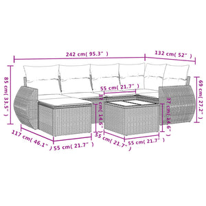 vidaXL 7-tlg. Garten-Sofagarnitur mit Kissen Hellgrau Poly Rattan