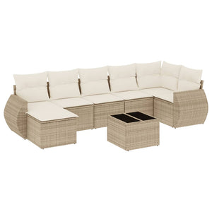 vidaXL 8-tlg. Garten-Sofagarnitur mit Kissen Beige Poly Rattan