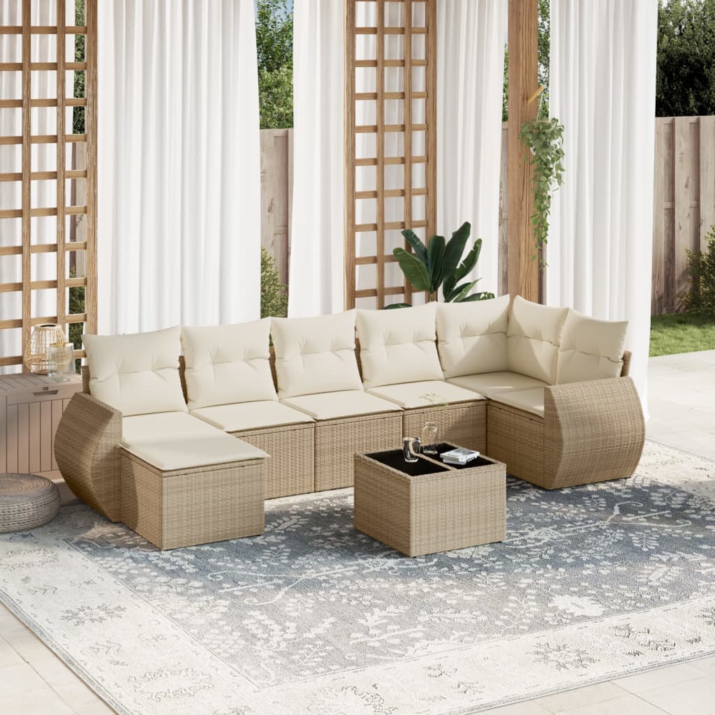 vidaXL 8-tlg. Garten-Sofagarnitur mit Kissen Beige Poly Rattan