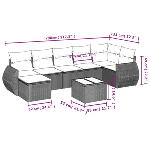 vidaXL 8-tlg. Garten-Sofagarnitur mit Kissen Hellgrau Poly Rattan