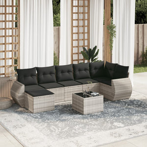 vidaXL 8-tlg. Garten-Sofagarnitur mit Kissen Hellgrau Poly Rattan