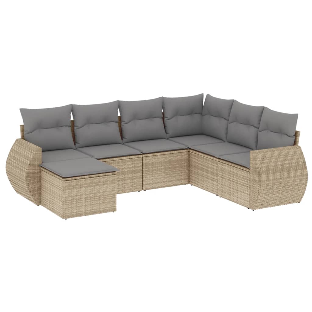 vidaXL 7-tlg. Garten-Sofagarnitur mit Kissen Beige Poly Rattan