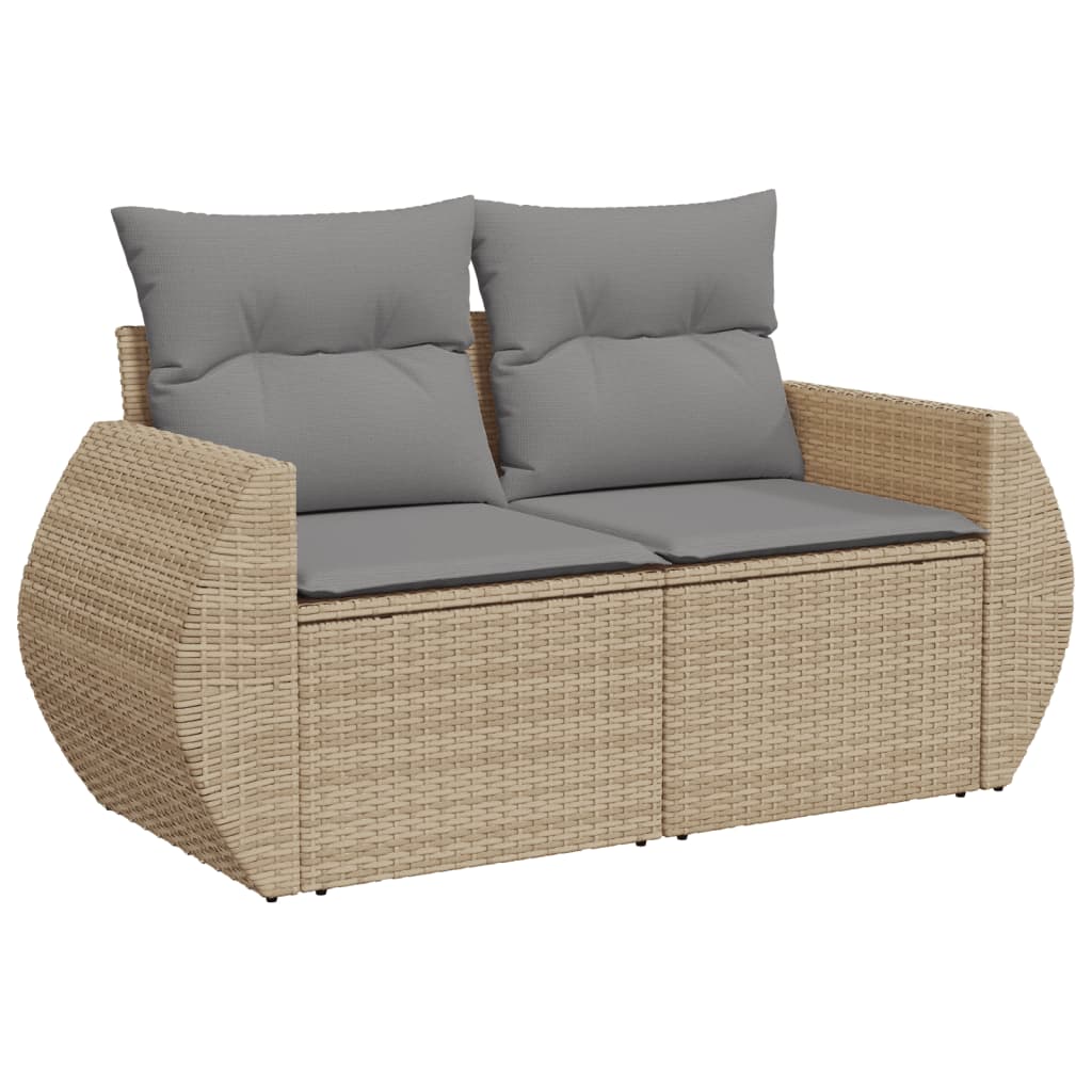 vidaXL 7-tlg. Garten-Sofagarnitur mit Kissen Beige Poly Rattan