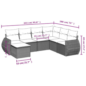 vidaXL 7-tlg. Garten-Sofagarnitur mit Kissen Beige Poly Rattan