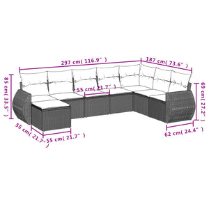 vidaXL 8-tlg. Garten-Sofagarnitur mit Kissen Hellgrau Poly Rattan