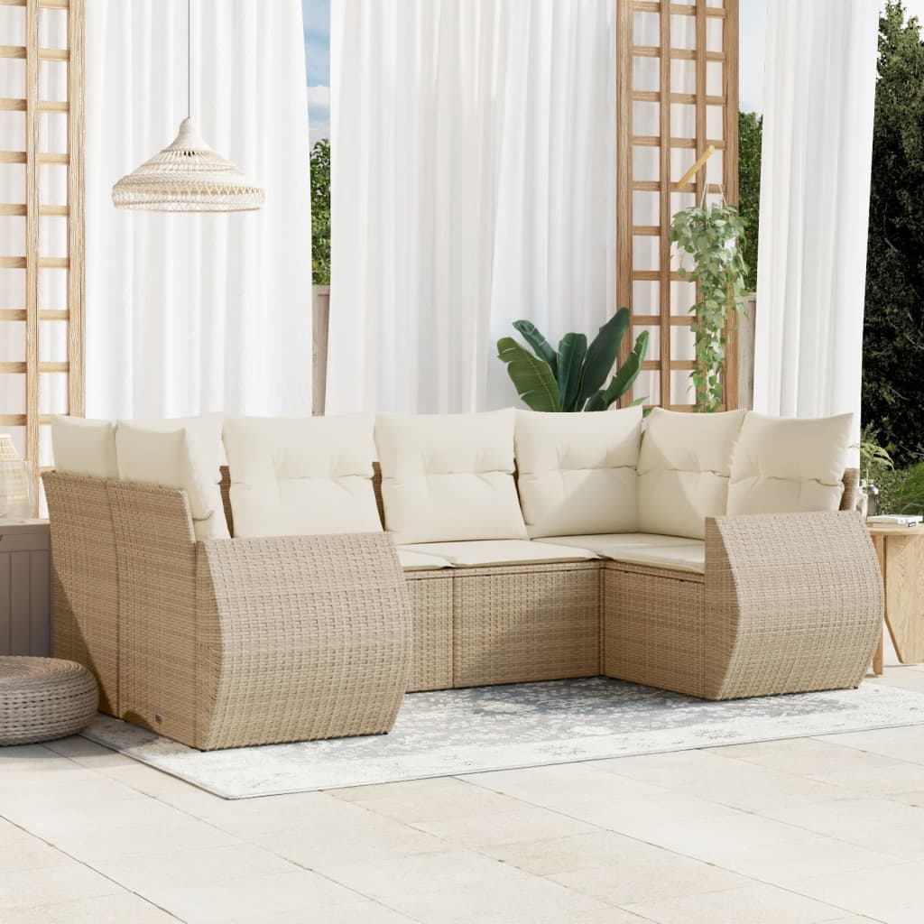 vidaXL 6-tlg. Garten-Sofagarnitur mit Kissen Beige Poly Rattan