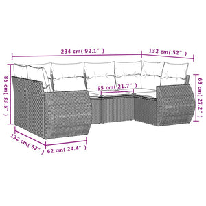 6-tlg. Garten-Sofagarnitur mit Kissen Hellgrau Poly Rattan