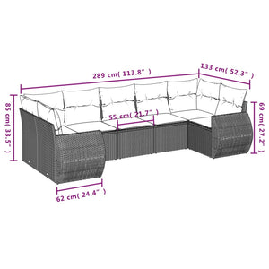 vidaXL 7-tlg. Garten-Sofagarnitur mit Kissen Grau Poly Rattan