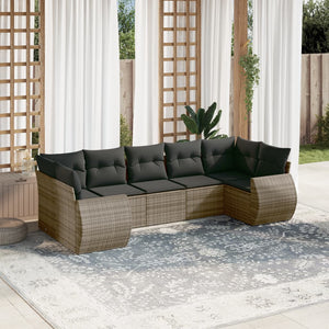 vidaXL 7-tlg. Garten-Sofagarnitur mit Kissen Grau Poly Rattan