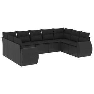 vidaXL 9-tlg. Garten-Sofagarnitur mit Kissen Schwarz Poly Rattan