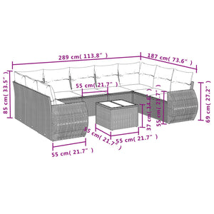 vidaXL 10-tlg. Garten-Sofagarnitur mit Kissen Hellgrau Poly Rattan