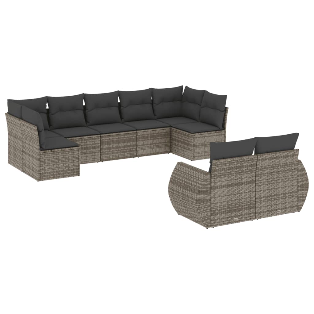 vidaXL 9-tlg. Garten-Sofagarnitur mit Kissen Grau Poly Rattan