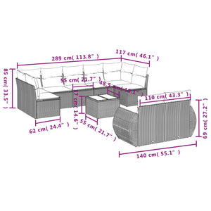 vidaXL 10-tlg. Garten-Sofagarnitur mit Kissen Hellgrau Poly Rattan