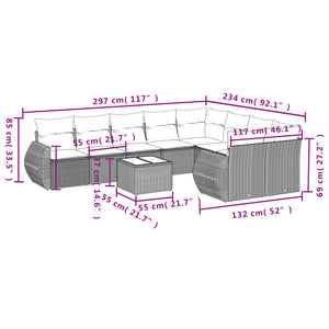 vidaXL 10-tlg. Garten-Sofagarnitur mit Kissen Hellgrau Poly Rattan