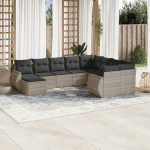 vidaXL 10-tlg. Garten-Sofagarnitur mit Kissen Hellgrau Poly Rattan