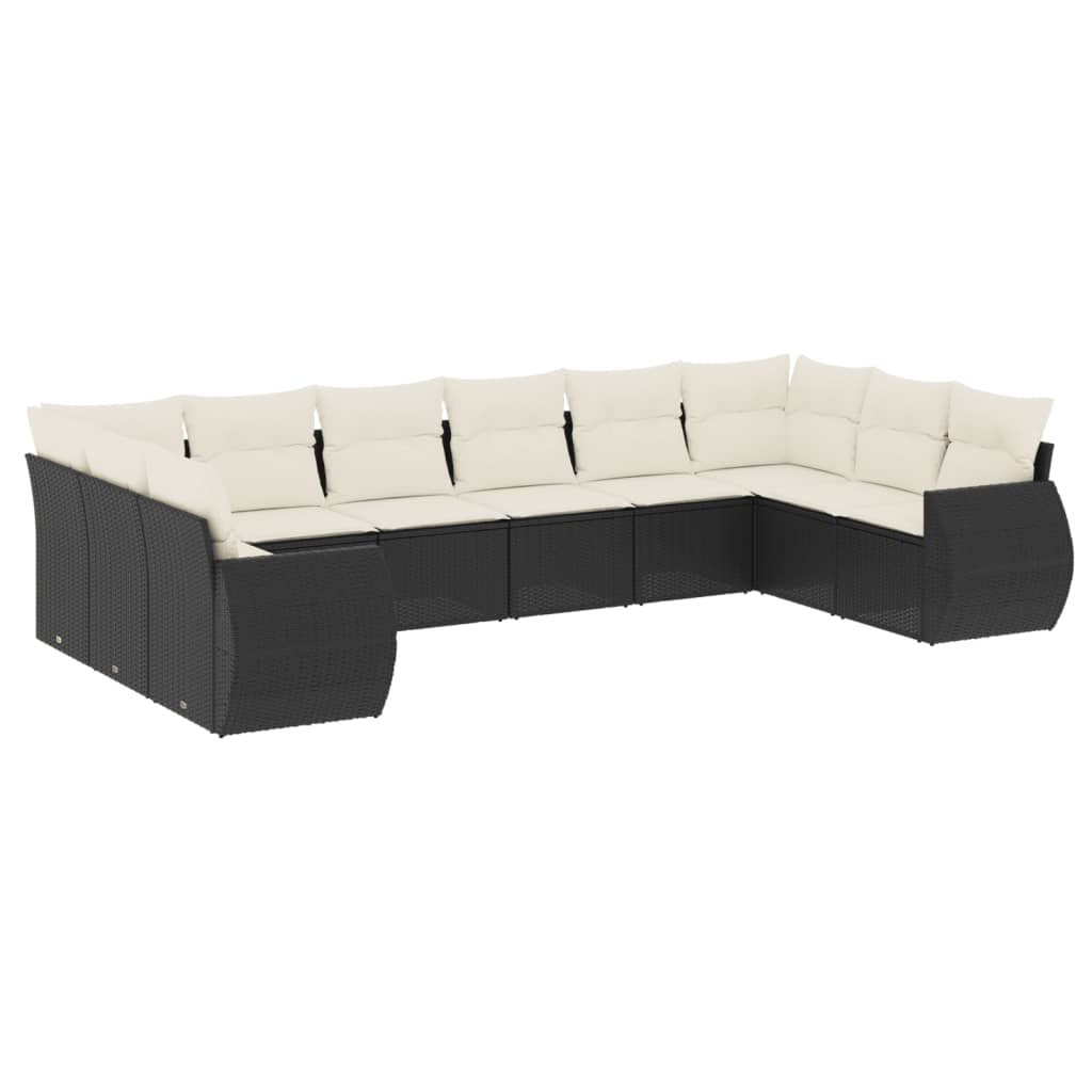 vidaXL 10-tlg. Garten-Sofagarnitur mit Kissen Schwarz Poly Rattan