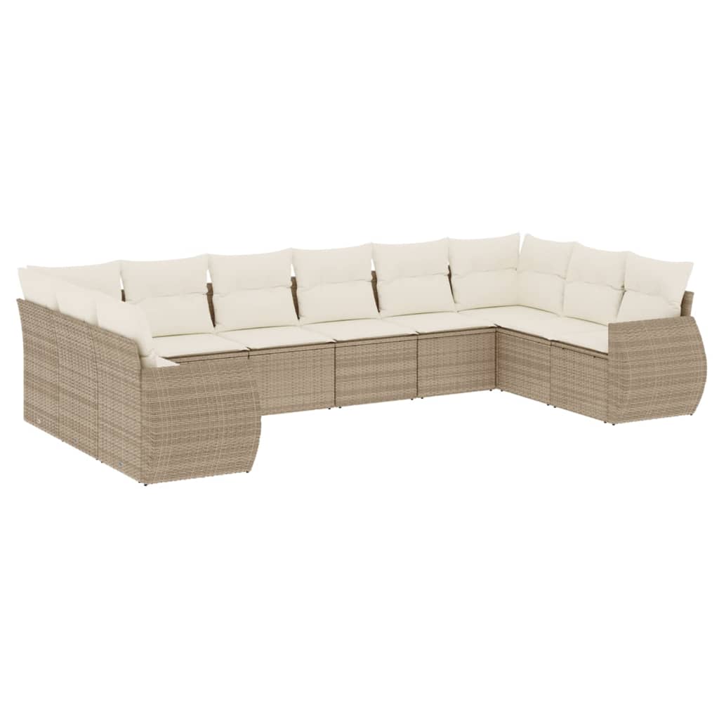 vidaXL 10-tlg. Garten-Sofagarnitur mit Kissen Beige Poly Rattan