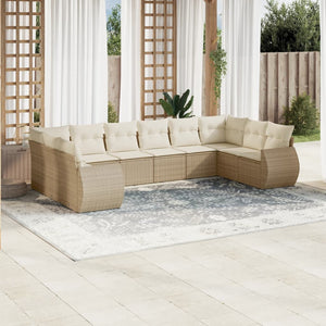 vidaXL 10-tlg. Garten-Sofagarnitur mit Kissen Beige Poly Rattan