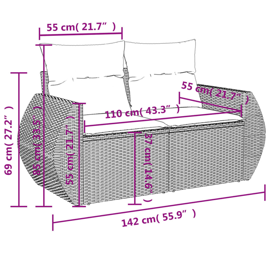 vidaXL 10-tlg. Garten-Sofagarnitur mit Kissen Grau Poly Rattan