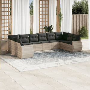 vidaXL 10-tlg. Garten-Sofagarnitur mit Kissen Hellgrau Poly Rattan