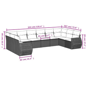 vidaXL 11-tlg. Garten-Sofagarnitur mit Kissen Hellgrau Poly Rattan