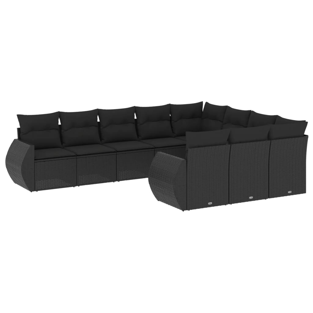 vidaXL 10-tlg. Garten-Sofagarnitur mit Kissen Schwarz Poly Rattan