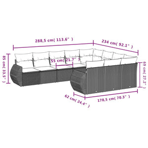 vidaXL 10-tlg. Garten-Sofagarnitur mit Kissen Schwarz Poly Rattan