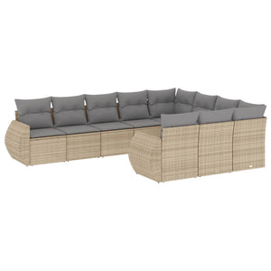 vidaXL 10-tlg. Garten-Sofagarnitur mit Kissen Beige Poly Rattan