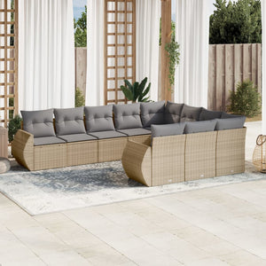 vidaXL 10-tlg. Garten-Sofagarnitur mit Kissen Beige Poly Rattan