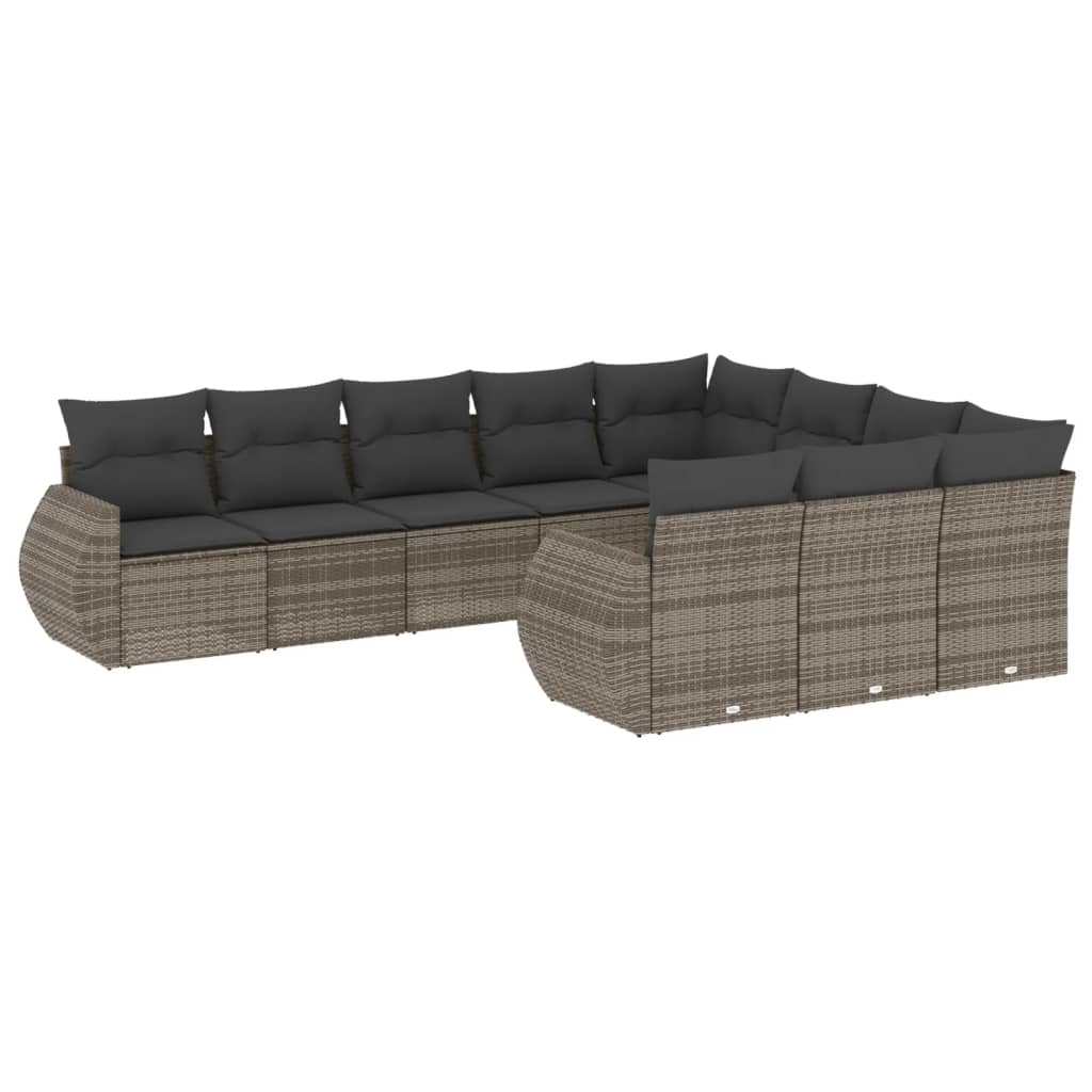 vidaXL 10-tlg. Garten-Sofagarnitur mit Kissen Grau Poly Rattan