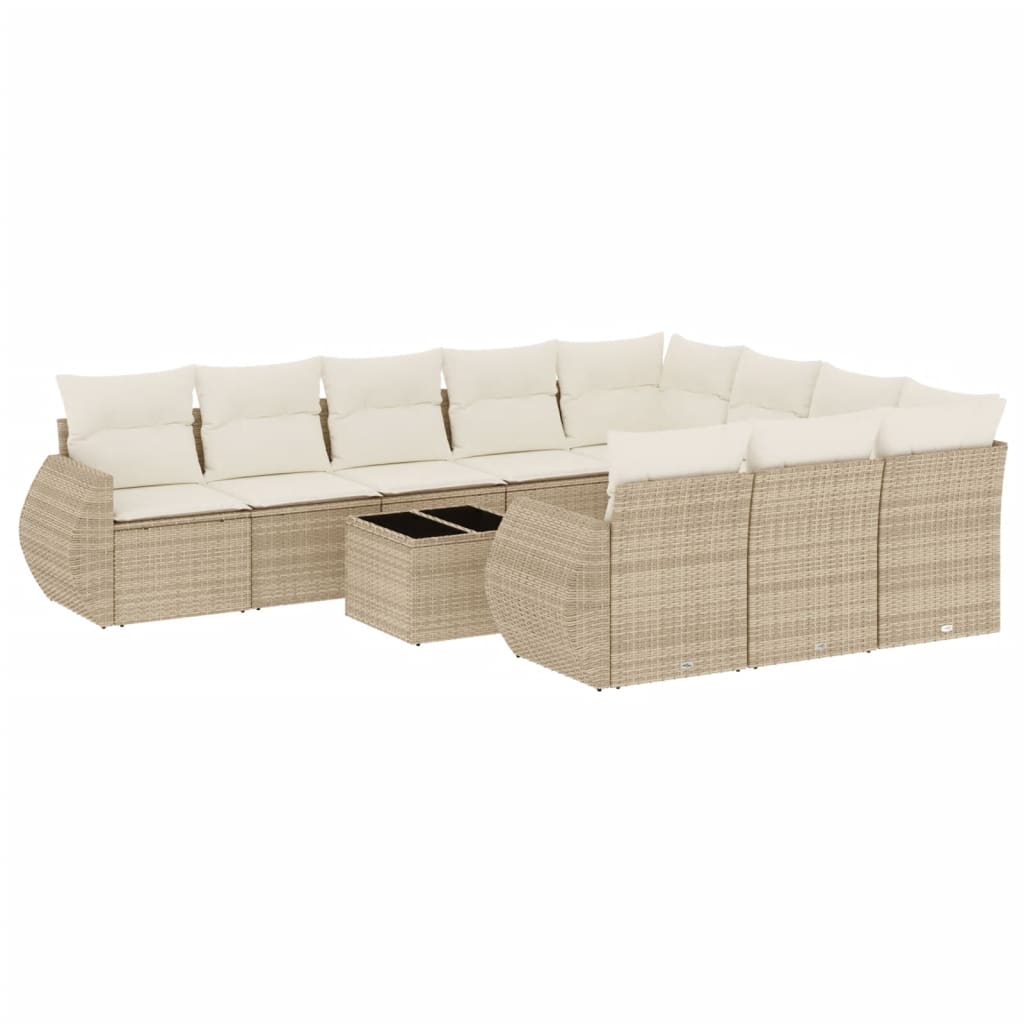 vidaXL 11-tlg. Garten-Sofagarnitur mit Kissen Beige Poly Rattan