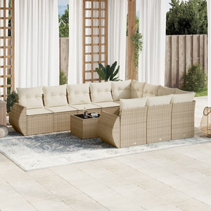 vidaXL 11-tlg. Garten-Sofagarnitur mit Kissen Beige Poly Rattan