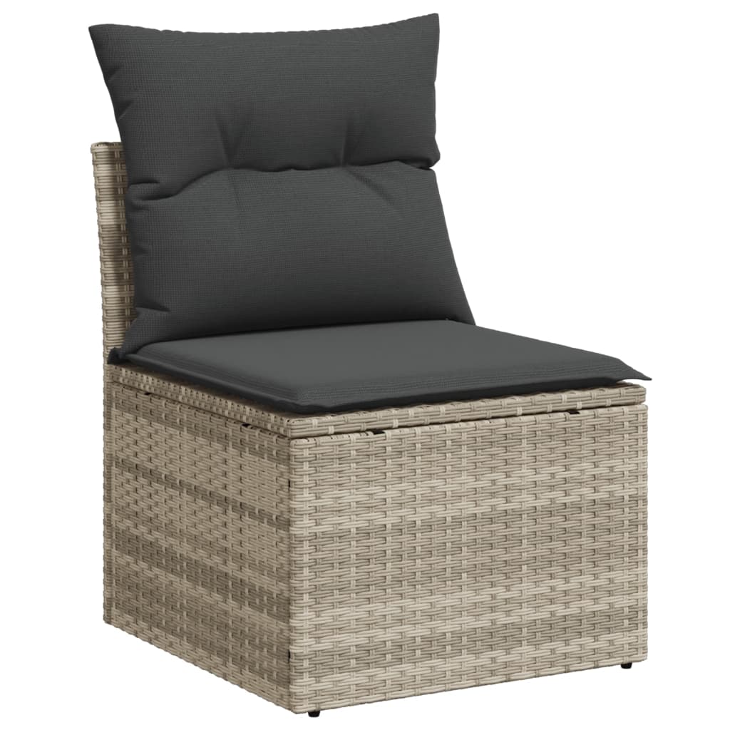 vidaXL 11-tlg. Garten-Sofagarnitur mit Kissen Hellgrau Poly Rattan