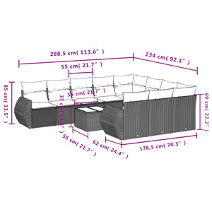 vidaXL 11-tlg. Garten-Sofagarnitur mit Kissen Hellgrau Poly Rattan