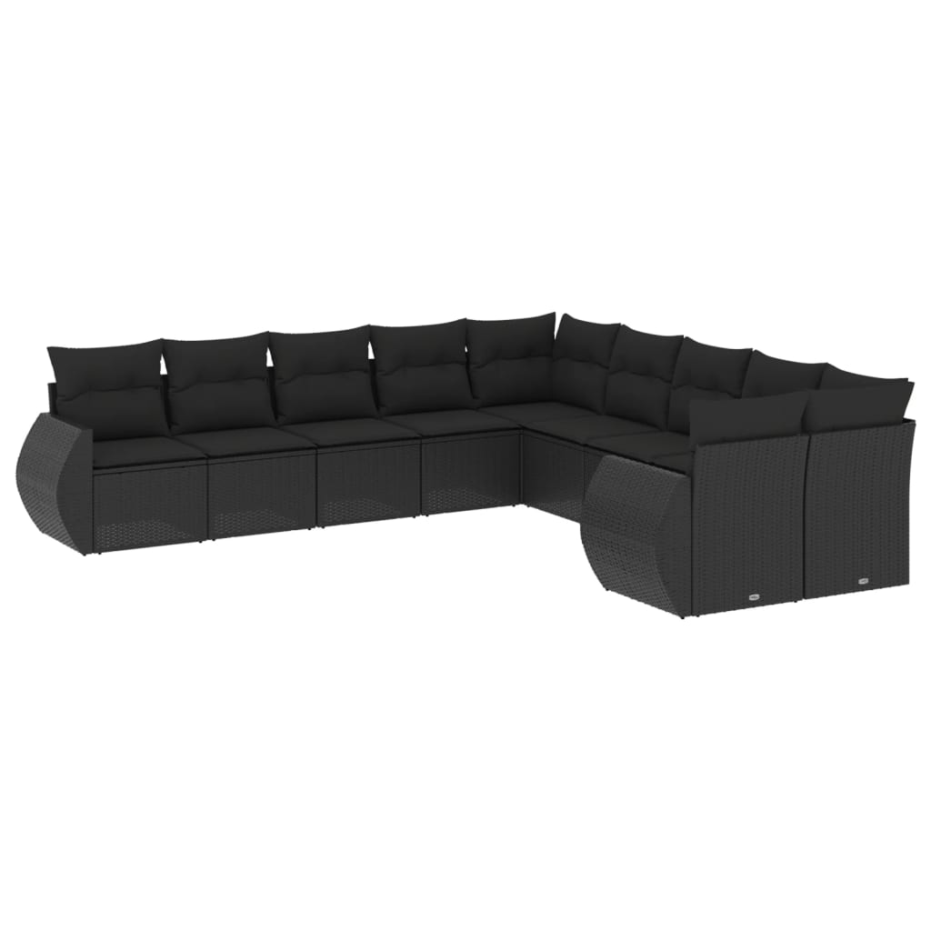 vidaXL 10-tlg. Garten-Sofagarnitur mit Kissen Schwarz Poly Rattan