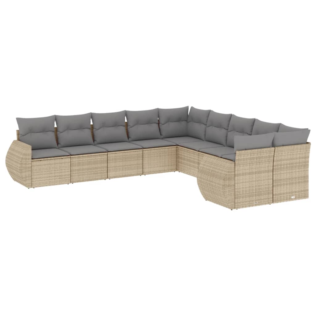 vidaXL 10-tlg. Garten-Sofagarnitur mit Kissen Beige Poly Rattan