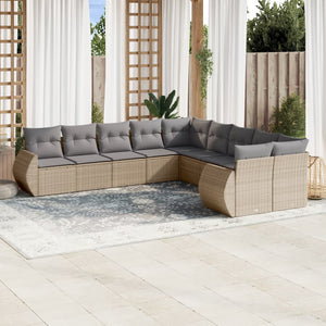 vidaXL 10-tlg. Garten-Sofagarnitur mit Kissen Beige Poly Rattan