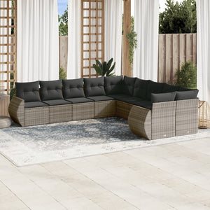 vidaXL 10-tlg. Garten-Sofagarnitur mit Kissen Grau Poly Rattan