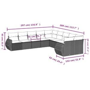 vidaXL 10-tlg. Garten-Sofagarnitur mit Kissen Hellgrau Poly Rattan