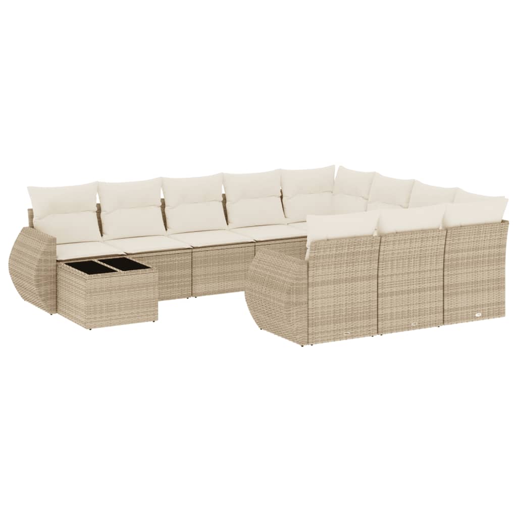 vidaXL 11-tlg. Garten-Sofagarnitur mit Kissen Beige Poly Rattan