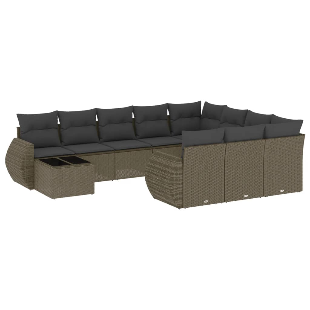 vidaXL 11-tlg. Garten-Sofagarnitur mit Kissen Hellgrau Poly Rattan