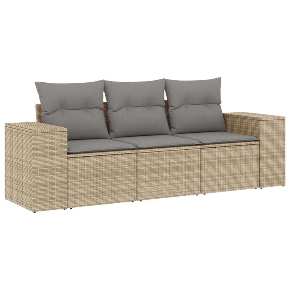 3-tlg. Garten-Sofagarnitur mit Kissen Beige Poly Rattan Stilecasa