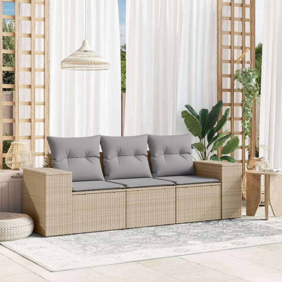 3-tlg. Garten-Sofagarnitur mit Kissen Beige Poly Rattan Stilecasa