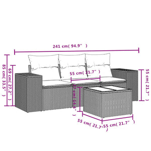 vidaXL 4-tlg. Garten-Sofagarnitur mit Kissen Schwarz Poly Rattan