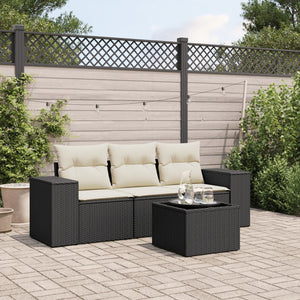 vidaXL 4-tlg. Garten-Sofagarnitur mit Kissen Schwarz Poly Rattan