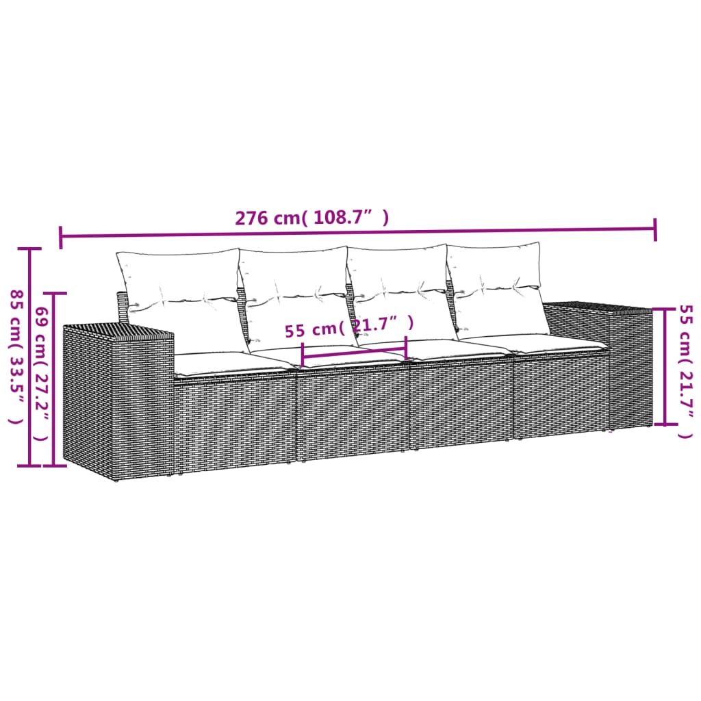 vidaXL 4-tlg. Garten-Sofagarnitur mit Kissen Hellgrau Poly Rattan